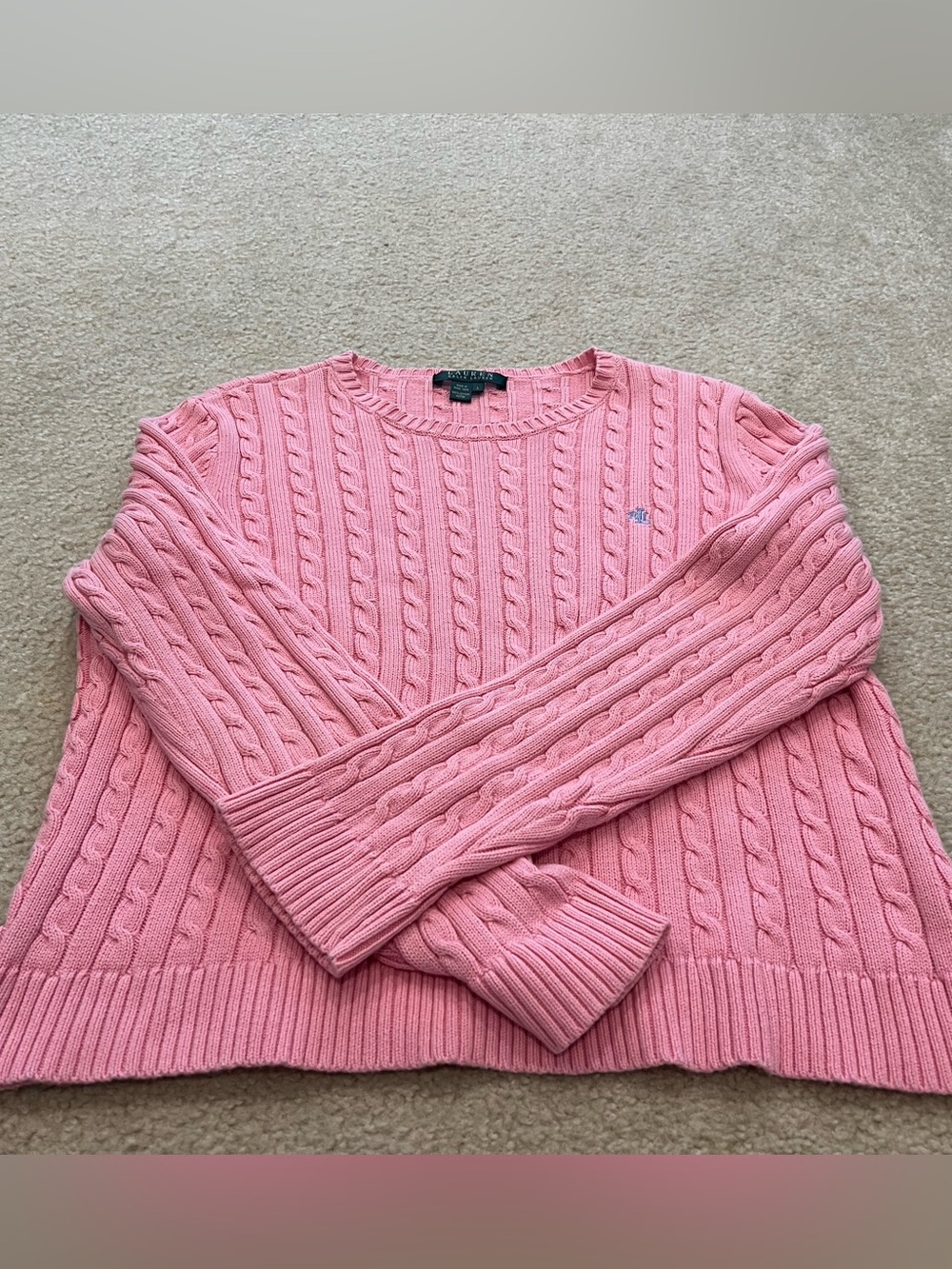 Lauren Ralph Lauren Pink Cable-Knit Crewneck Sweater